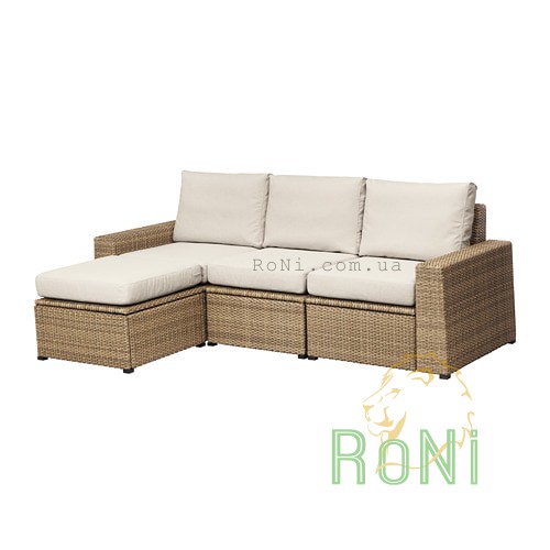 3-місний диван + табурет д / ніг,  коричневий, подушки бежеві SOLLERON 192.526.82  IKEA