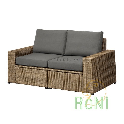 2-местный диван садовый коричневый, подушки темно-серые SOLLERON 592.523.88 IKEA