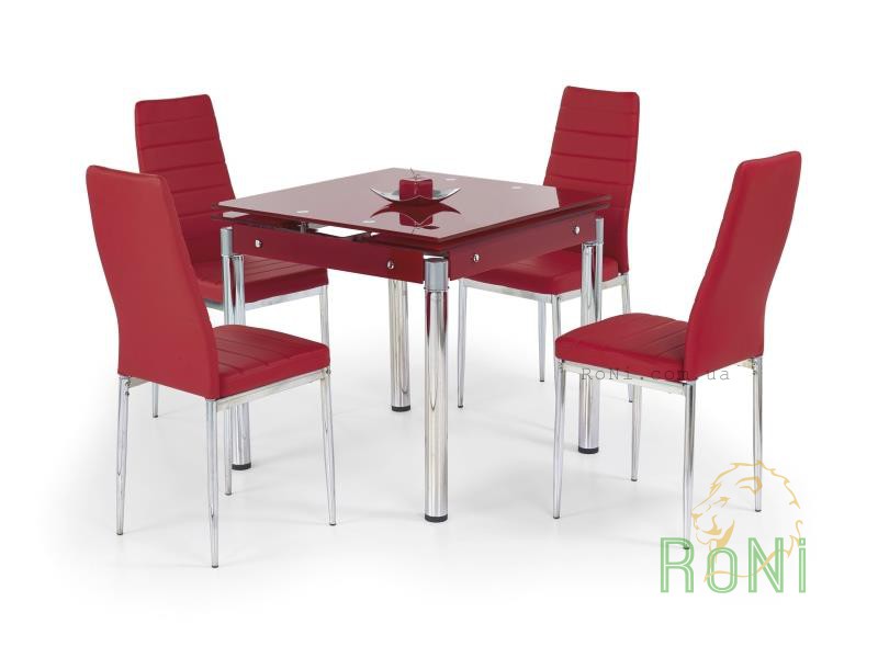 Обеденный стол стеклянный Halmar KENT сталь хромированная, размер 80 ÷ 130/80/76 cm.Красный