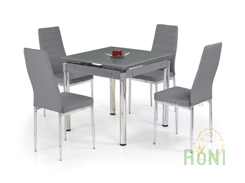 Обеденный стол стеклянный Halmar KENT сталь хромированная, размер 80 ÷ 130/80/76 cm.Пепельный