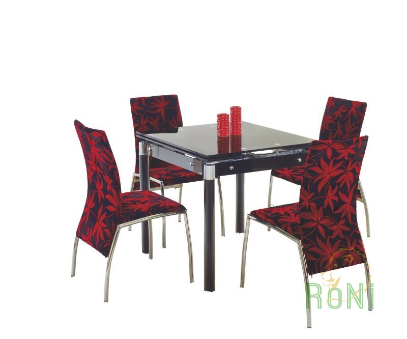 Обідній стіл скляний Halmar KENT сталь мальована, розмір 80÷130/80/76 cm. Чорний