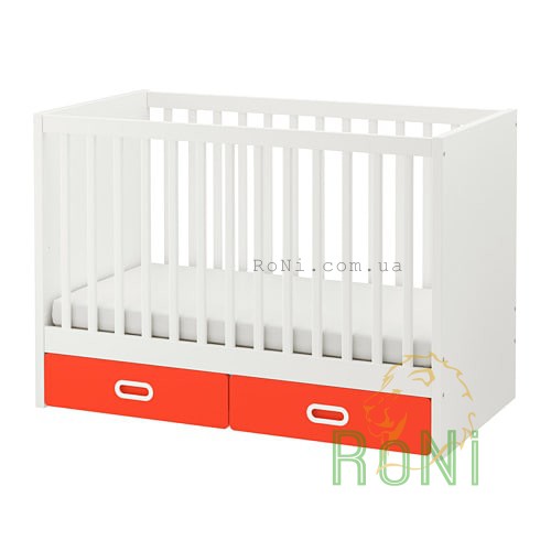 Дитяче ліжко біле з ящиками червоного кольору 60x120 STUVA / FRITIDS 492.531.85 IKEA