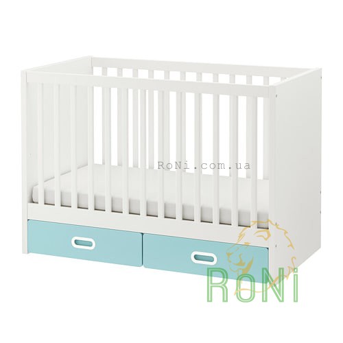 Детская кровать белое с ящиками светло-голубого цвета 60x120 STUVA / FRITIDS 392.531.76 IKEA