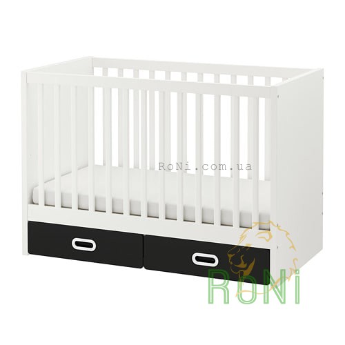 Дитяче ліжко біле з ящиками чорного кольору 60x120 STUVA / FRITIDS 392.675.07 IKEA