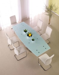Фото1.Стеклянный обеденный стол Halmar Alessandro 160-240x100x75 см Молочный