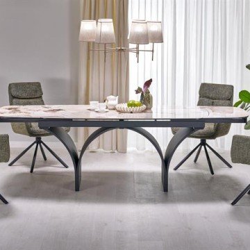 Фото2.Овальный стол ALTER, столешница – бежевый мрамор, ножки – черные (3 шт. = 1 шт.)Овальный стол ALTER,