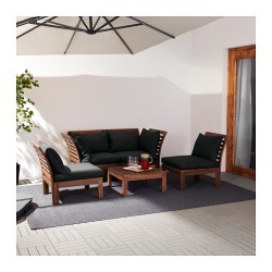 Фото1.4-місний комплект садових меблів, коричнева морилка, подушки чорні APPLARO 090.486.82  IKEA