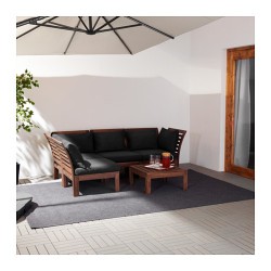 Фото1.Садовий кутовий диван 3 + 1, коричнева морилка,  подушки чорні, APPLARO 890.540.23  IKEA