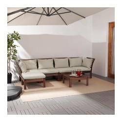 Фото4.4-місний диван + табурет для / ніг коричнева морилка, подушки бежеві, APPLARO 990.203.44 IKEA