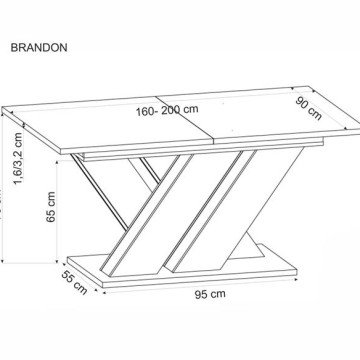 Фото3.Раскладной стол BRANDON 160-200/90 см кашемир/кремонский дуб