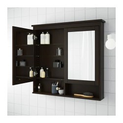 Фото1.Зеркальный шкаф с 2 дверцами, морилка черно-коричневая HEMNES IKEA 402.176.82