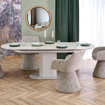 Фото2.Розкладний стіл FALONE, стільниця - світлий травертин, ніжка - кашемір (3 шт. = 1 шт.)