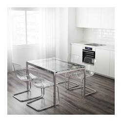 Фото1.Раскладной стол прозрачный, хром 125 / 188x85 GLIVARP 403.346.95 IKEA
