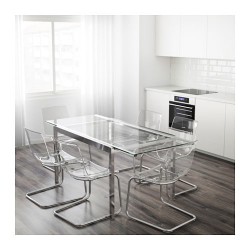 Фото2.Раскладной стол прозрачный, хром 125 / 188x85 GLIVARP 403.346.95 IKEA