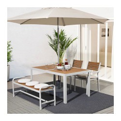 Фото2.Комплект садовий IKEA SJÄLLAND (стіл+лавка+2 стільці) 992.676.32 світло-сірий світло-коричневий