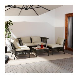 Фото1.Набор садовой мебели 4-местный черно-коричневый, подушки бежевые KUNGSHOLMEN 690.255.69 IKEA