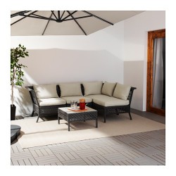 Фото1.Садовий кутовий диван 3 + 1, чорно-коричневий,  подушки бежеві KUNGSHOLMEN 690.204.06 IKEA
