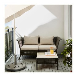 Фото1.2-місний садовий диван  чорно-коричневий, подушки бежеві KUNGSHOLMEN 390.204.17 IKEA