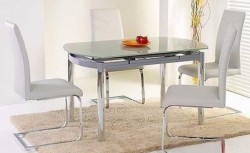 Фото1.Стеклянный обеденный стол Halmar Nestor 130x80-130x75 см Серый/Хром