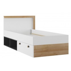 Фото1.Ліжко з ящиком і  книжковою шафою  RIVA 50 SZYNAKA дуб рів'єра / чорний / білий