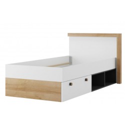 Фото6.Кровать с ящиком и книжным шкафом RIVA 50 SZYNAKA дуб ривьера / черный / белый