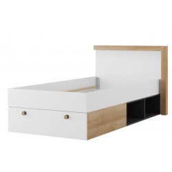 Фото7.Кровать с ящиком и книжным шкафом RIVA 50 SZYNAKA дуб ривьера / черный / белый