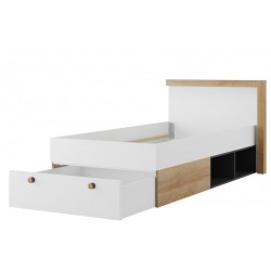 Фото4.Кровать с ящиком и книжным шкафом RIVA 50 SZYNAKA дуб ривьера / черный / белый