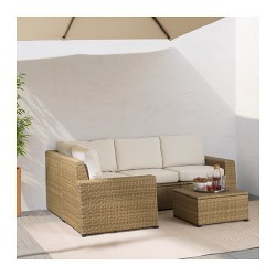 Фото1.Садовий кутовий диван 3 + 1, коричневий,подушки бежеві SOLLERON 492.526.09 IKEA
