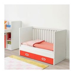 Фото4.Детская кровать белая с ящиками красного цвета 60x120 STUVA / FRITIDS 492.531.85 IKEA