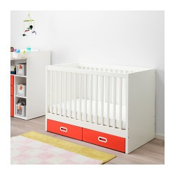 Фото2.Дитяче ліжко біле з ящиками червоного кольору 60x120 STUVA / FRITIDS 492.531.85 IKEA