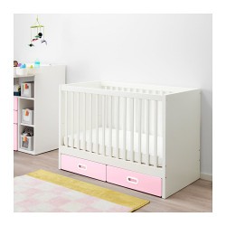Фото2.Дитяче ліжко біле з висувними рожевими ящиками 60x120 STUVA / FRITIDS 792.672.80 IKEA