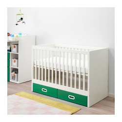 Фото1.Детская кровать белая с ящиками зеленого цвета 60x120 STUVA / FRITIDS 492.675.02 IKEA