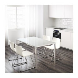 Фото1.Стол хромированный, белое стекло 135x85 TORSBY 598.929.37 IKEA