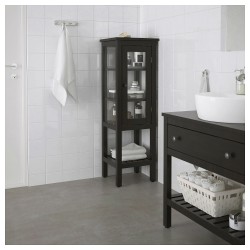 Фото1.Высокий шкаф / стеклянная дверь, черно-коричневый HEMNES IKEA 303.966.41